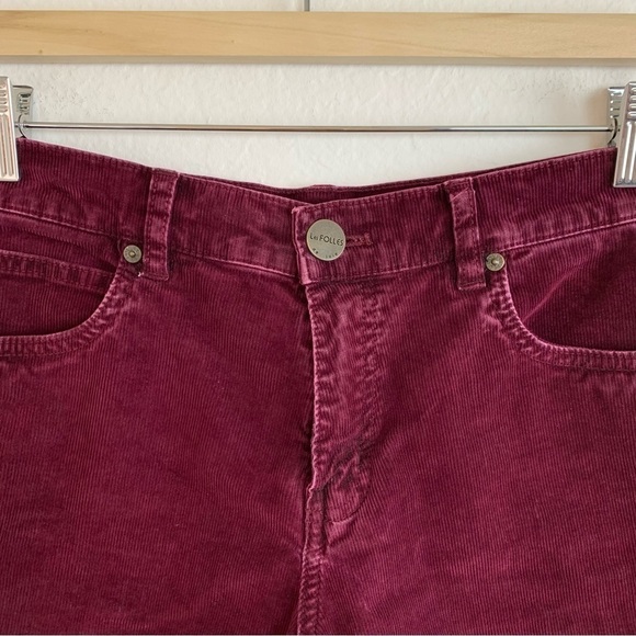 Les Folles de Joie High Waisted Shorts Corduroy Size 29 Burgundy - Picture 6 of 8